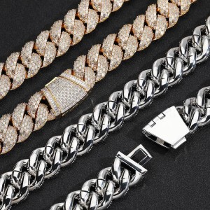 24mm T-Shape Zirconia Bubble Cuban Chain Brass Necklace
