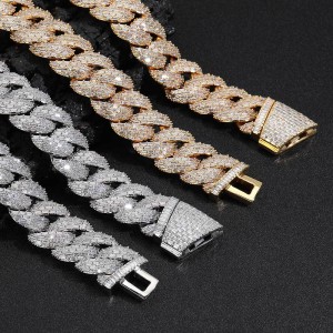 24mm T-Shape Zirconia Bubble Cuban Chain Brass Necklace
