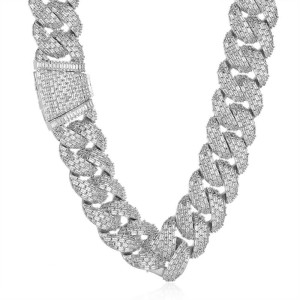 24mm T-Shape Zirconia Bubble Cuban Chain Brass Necklace
