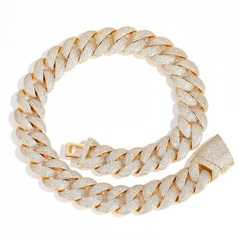 24mm Sparkle Zirconia Bubble Cuban Chain Brass Necklace