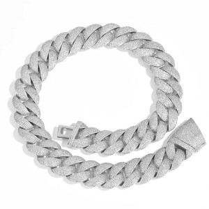 24mm Sparkle Zirconia Bubble Cuban Chain Brass Necklace
