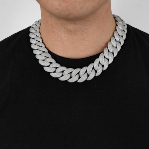 24mm Sparkle Zirconia Bubble Cuban Chain Brass Necklace