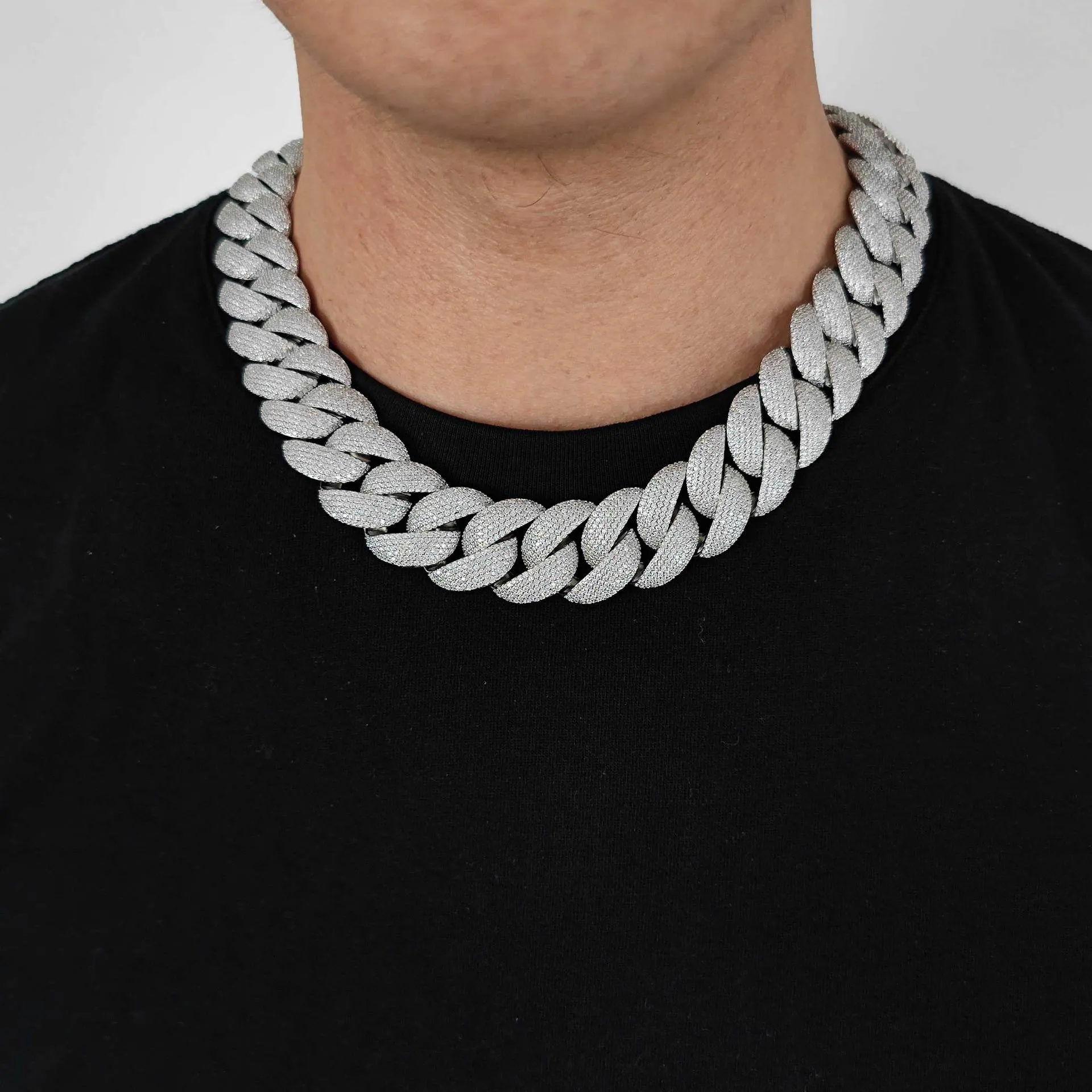 24mm Sparkle Zirconia Bubble Cuban Chain Brass Necklace - image1