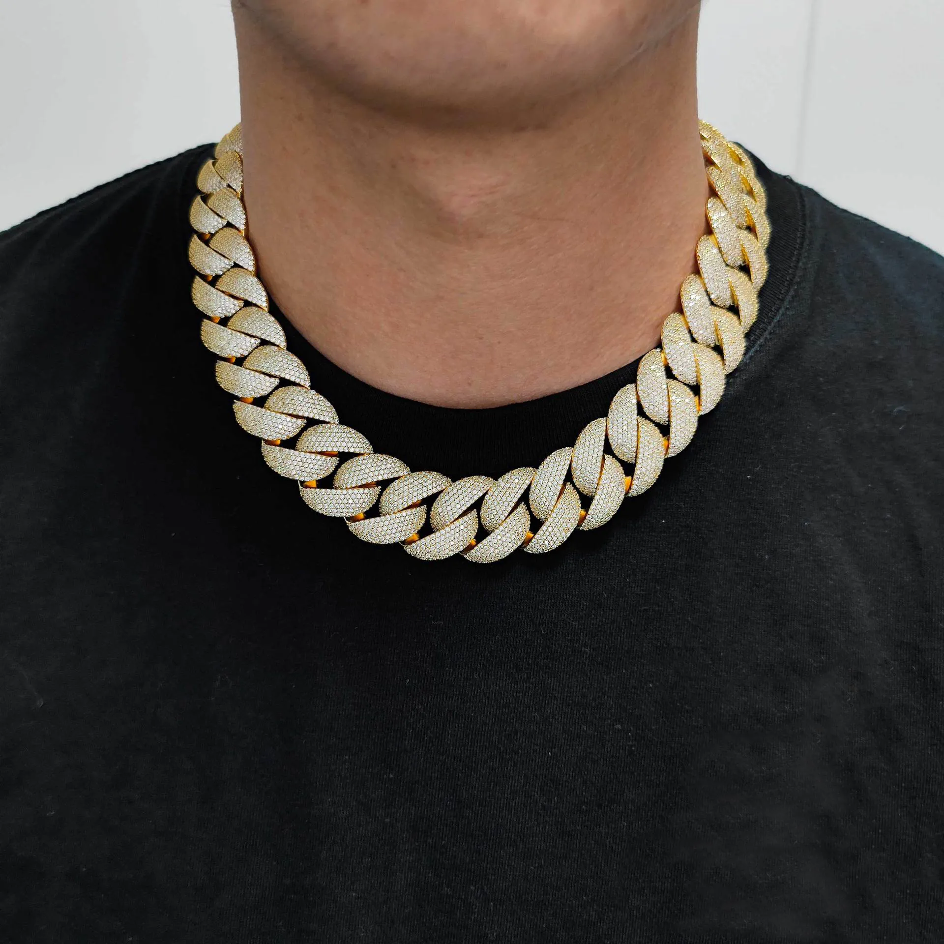 24mm Sparkle Zirconia Bubble Cuban Chain Brass Necklace - image2