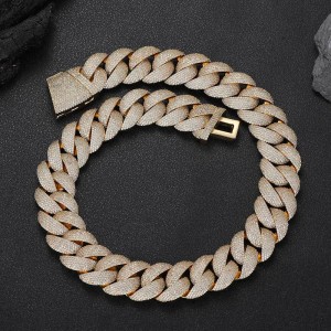 24mm Sparkle Zirconia Bubble Cuban Chain Brass Necklace