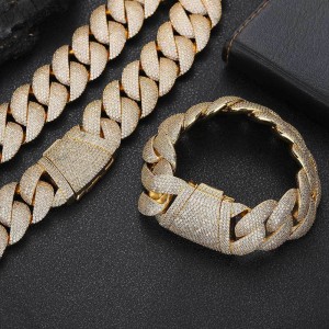 24mm Sparkle Zirconia Bubble Cuban Chain Brass Necklace