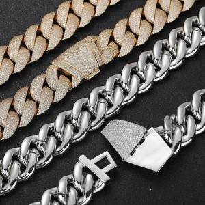 24mm Sparkle Zirconia Bubble Cuban Chain Brass Necklace
