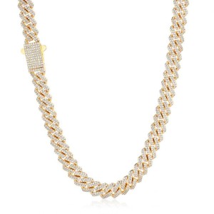 8mm Zirconia Rhombus Cuban Chain Brass Necklace