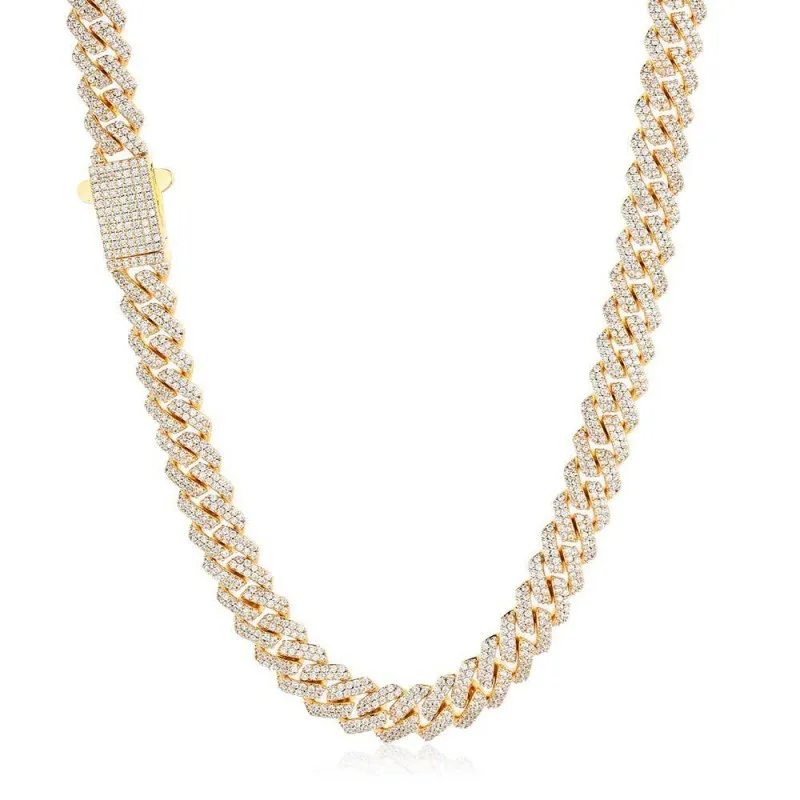 8mm Zirconia Rhombus Cuban Chain Brass Necklace