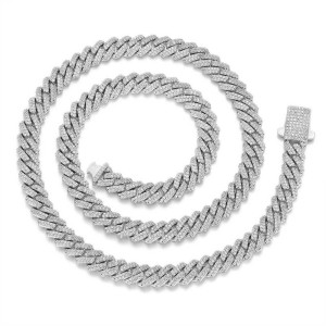 8mm Zirconia Rhombus Cuban Chain Brass Necklace