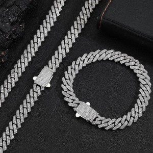 8mm Zirconia Rhombus Cuban Chain Brass Necklace