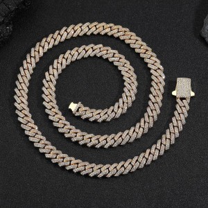 8mm Zirconia Rhombus Cuban Chain Brass Necklace