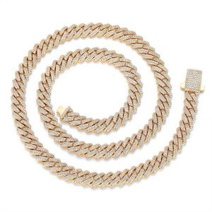 8mm Zirconia Rhombus Cuban Chain Brass Necklace
