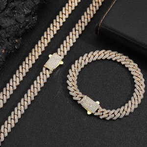 8mm Zirconia Rhombus Cuban Chain Brass Necklace
