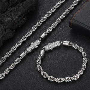 6mm Zirconia Rope Chain Stainless Steel Necklace