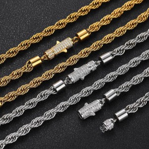 6mm Zirconia Rope Chain Stainless Steel Necklace