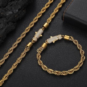 6mm Zirconia Rope Chain Stainless Steel Necklace