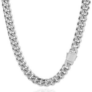 10mm/12mm Zirconia Cuban Chain Stainless Steel Necklace