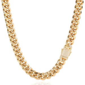 10mm/12mm Zirconia Cuban Chain Stainless Steel Necklace