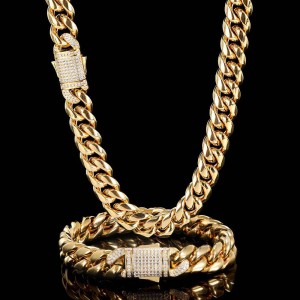 10mm/12mm Zirconia Cuban Chain Stainless Steel Necklace