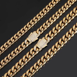 10mm/12mm Zirconia Cuban Chain Stainless Steel Necklace