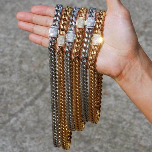 10mm/12mm Zirconia Cuban Chain Stainless Steel Necklace