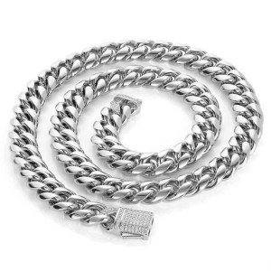 10mm/12mm Zirconia Cuban Chain Stainless Steel Necklace