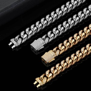 10mm/12mm Zirconia Cuban Chain Stainless Steel Necklace