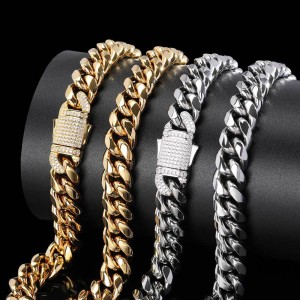 10mm/12mm Zirconia Cuban Chain Stainless Steel Necklace