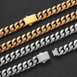 10mm/12mm/14mm Zirconia Cuban Chain Stainless Steel Necklace