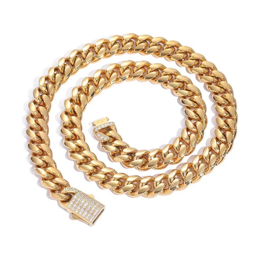 10mm/12mm/14mm Zirconia Cuban Chain Stainless Steel Necklace