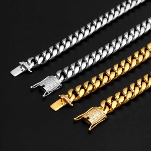 12mm Zirconia Cuban Chain Hip Hop Stainless Steel Necklace