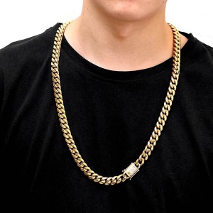 12mm Zirconia Cuban Chain Hip Hop Stainless Steel Necklace