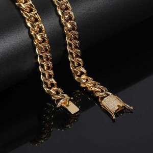12mm Zirconia Cuban Chain Hip Hop Stainless Steel Necklace
