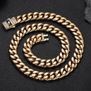 12mm Zirconia Lightning Cuban Chain Stainless Steel Necklace