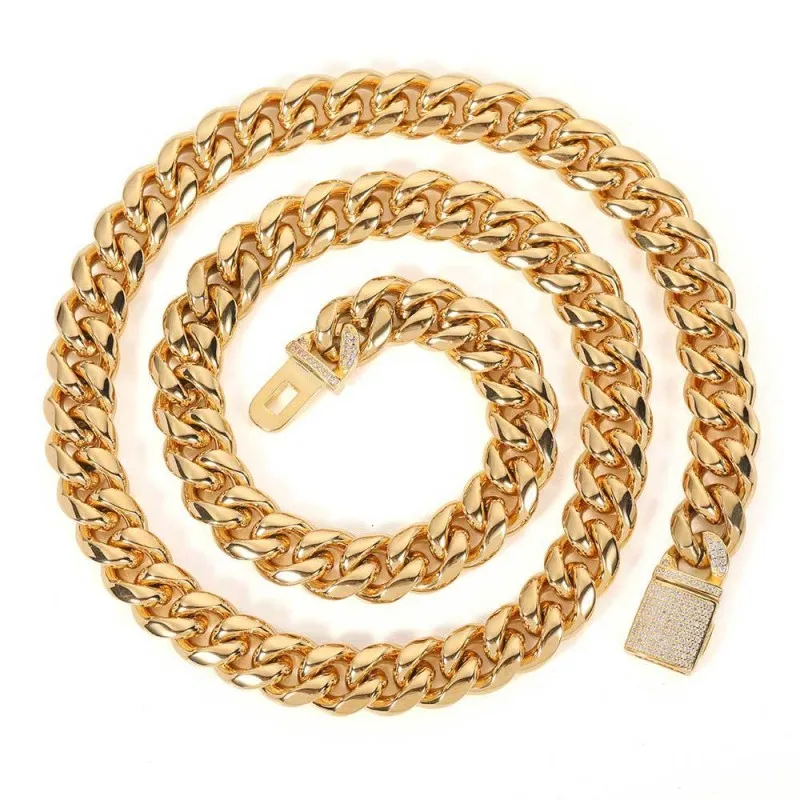12mm Polished Round Cuban Chain Stainless Steel Necklace
