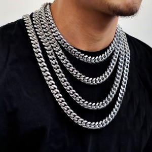 12mm Polished Round Cuban Chain Stainless Steel Necklace