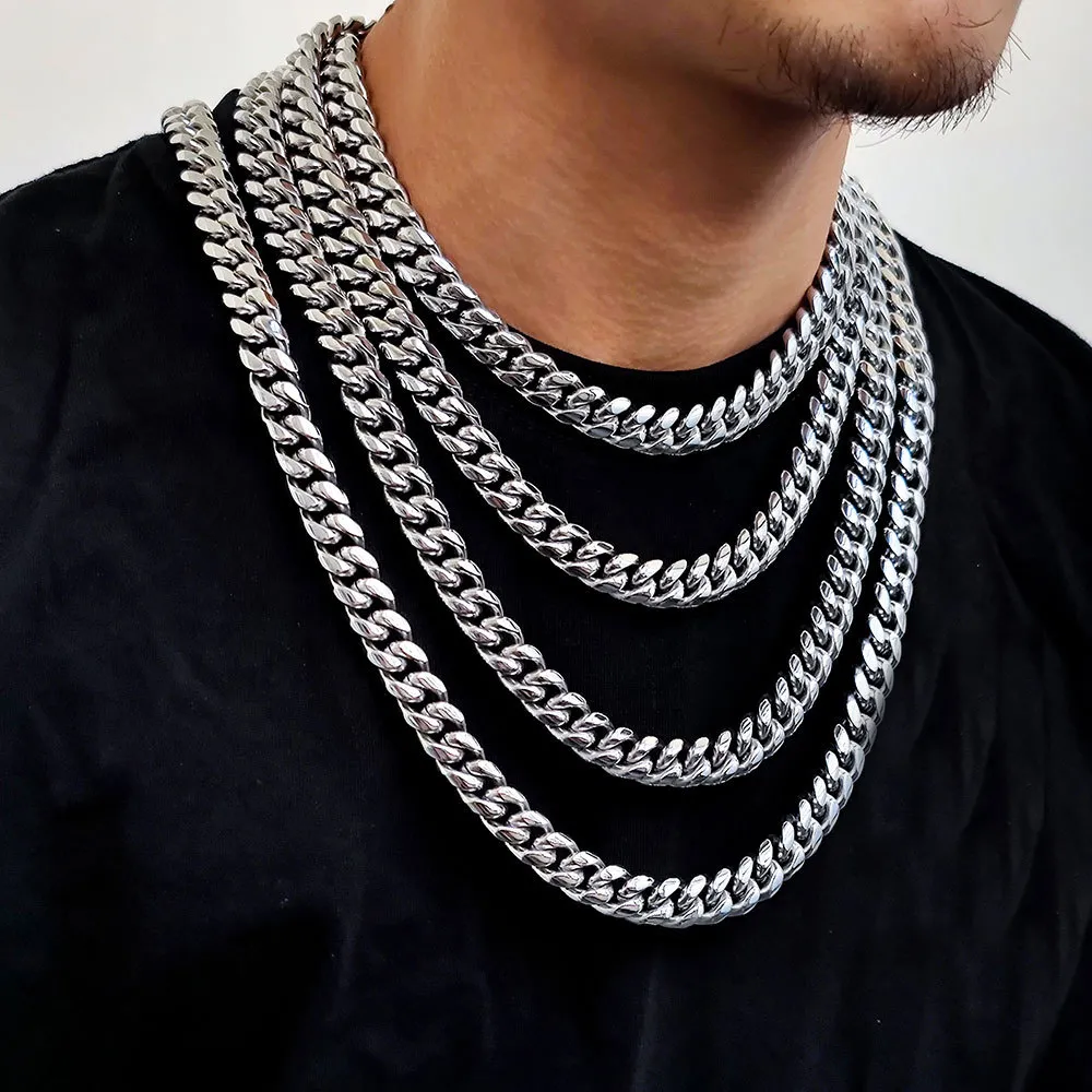 12mm Polished Round Cuban Chain Stainless Steel Necklace - image1