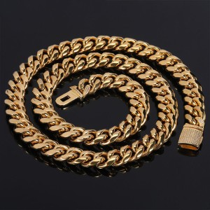 12mm Polished Round Cuban Chain Stainless Steel Necklace