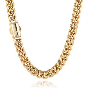 12mm Zirconia Cross Cuban Chain Stainless Steel Necklace