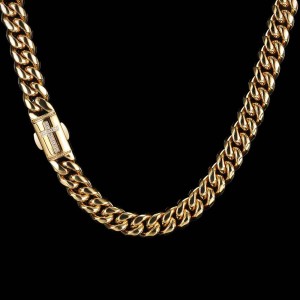 12mm Zirconia Cross Cuban Chain Stainless Steel Necklace
