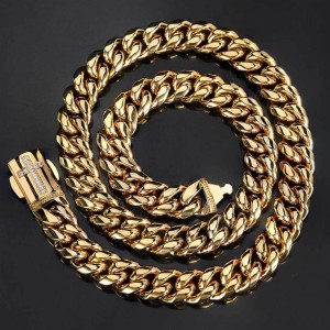 12mm Zirconia Cross Cuban Chain Stainless Steel Necklace