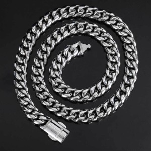 12mm Zirconia Cross Cuban Chain Stainless Steel Necklace