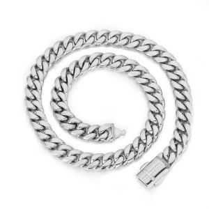 12mm Zirconia Cross Cuban Chain Stainless Steel Necklace