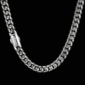 12mm Zirconia Cross Cuban Chain Stainless Steel Necklace