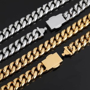 12mm Zirconia Cross Cuban Chain Stainless Steel Necklace