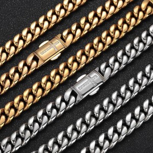 12mm Zirconia Cross Cuban Chain Stainless Steel Necklace