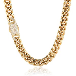 12mm Zirconia Clasp Cuban Chain Stainless Steel Necklace
