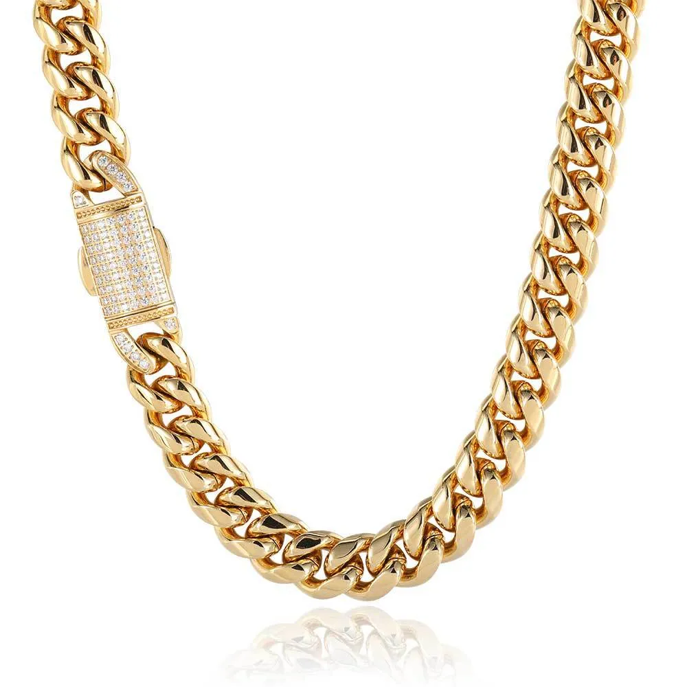 12mm Zirconia Clasp Cuban Chain Stainless Steel Necklace