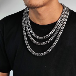 12mm Zirconia Clasp Cuban Chain Stainless Steel Necklace